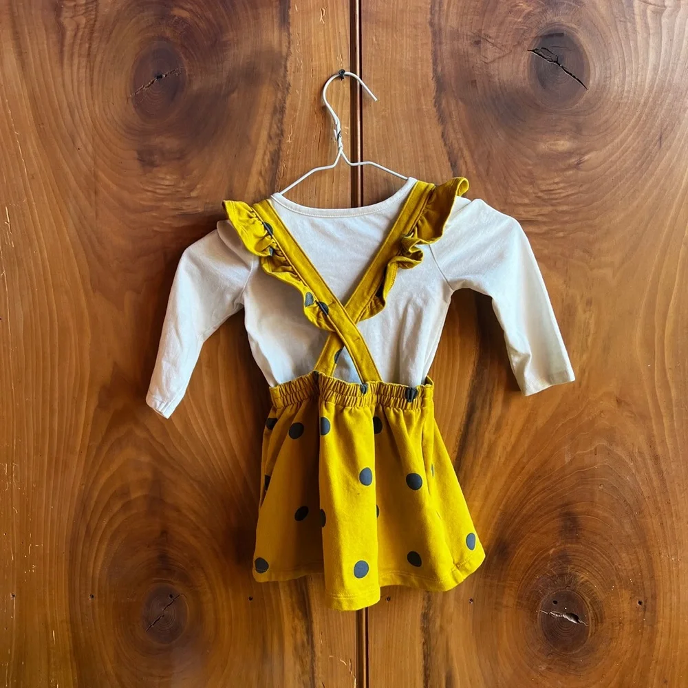 NWOT Wonder nation bird and mushroom, yellow polka dot overall pinafore dress.